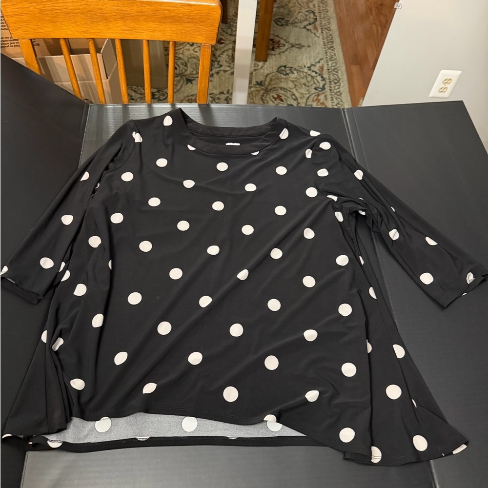 Anne Klein Black and White Polka Dot Long Sleeve Top